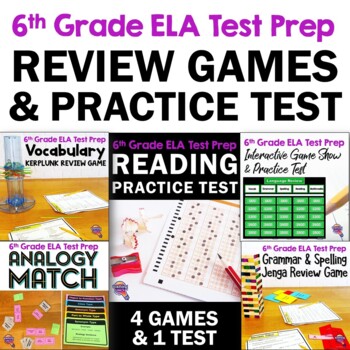 Preview of 6th Grade READING ELA Test Prep Bundle: 4 Games, 1 Practice Test Prep  FAST
