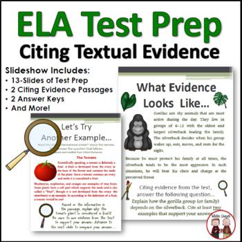 Preview of ELA Test Prep Citing Text Evidence Activity