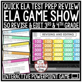 Preview of ELA Test Prep Grammar Jeopardy Game Show Revise and Edit Sentences 3rd 4th Grade