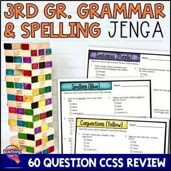 Preview of 3rd Grade GRAMMAR & SPELLING ELA Test Prep Review Game Nouns, Verbs, Adjectives+