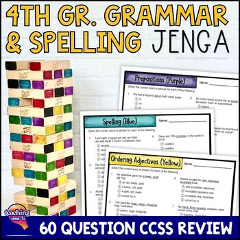 Preview of 4th Grade GRAMMAR & SPELLING ELA Test Prep Review Game: Adjectives, Adverbs+