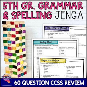 Preview of 5th Grade GRAMMAR & SPELLING ELA Test Prep Review Game: Conjunctions, Titles+