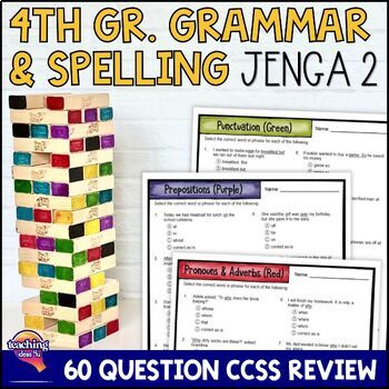 Preview of 4th Grade GRAMMAR & SPELLING ELA Test Prep Review Game 2: Verbs, Prepositions+