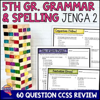 Preview of 5th Grade GRAMMAR & SPELLING ELA Test Prep Review Game 2: Prepositions, Verbs+