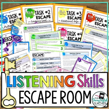 Preview of ELA Test Prep Listening Skills and Nonfiction Text Escape Room Activity
