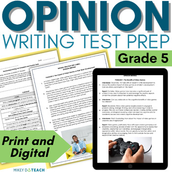 Preview of ELA Test Prep Packet - Grade 5 Opinion Writing - Persuasive Writing Practice