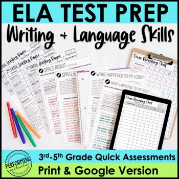 Preview of ELA Test Prep | Quick Check Writing & Language Assessments | 3rd - 5th Grade