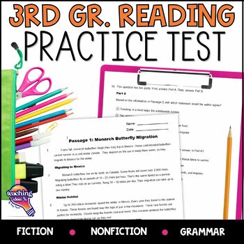 Preview of 3rd Grade READING Practice Test Fiction, Nonfiction, Grammar ELA FAST Test Prep