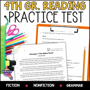 Preview of 4th Grade ELA READING Practice Test Fiction, Nonfiction, Grammar FAST Test Prep
