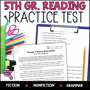 Preview of 5th Grade ELA READING Practice Test Fiction Nonfiction Grammar FAST Test Prep