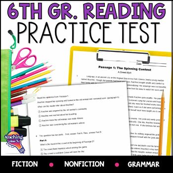 Preview of 6th Grade ELA READING Practice Test Fiction Nonfiction Grammar FAST Test Prep
