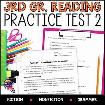 Preview of 3rd Grade READING Practice Test 2 Fiction Nonfiction Grammar ELA FAST Test Prep