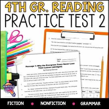 Preview of 4th Grade ELA READING Practice Test 2 Fiction Nonfiction Grammar FAST Test Prep
