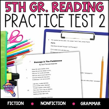 Preview of 5th Grade ELA READING Practice Test 2 Fiction Nonfiction Grammar FAST Test Prep