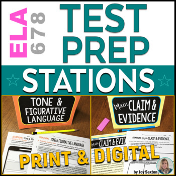 Preview of ELA Test Prep STATIONS for ELA Test Practice - Print & Digital