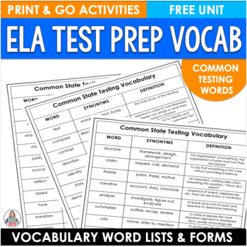 Preview of ELA Test Prep & Academic Testing Vocabulary for State Test Prep Freebie