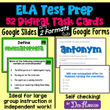 Preview of ELA Test Prep Task Cards Using Google Slides or Google Forms