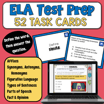 Preview of ELA Test Prep Task Cards for Language and Grammar Skills