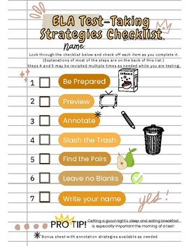 Preview of ELA Test Taking Strategies Checklist