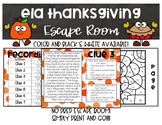 ELA Thanksgiving Digital or Print Escape Room