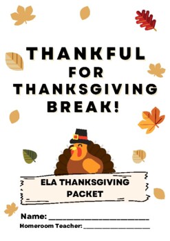 Preview of ELA Thanksgiving Packet - Cover Page and Comparison Writing Prompt