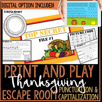 Preview of ELA Thanksgiving Turkey Escape Room Game Activity | Capitalization & Punctuation