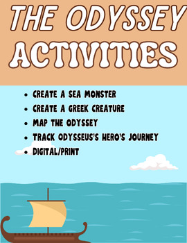 Preview of ELA The Odyssey Activities: Create Monsters, Map the Odyssey, Hero's Journey