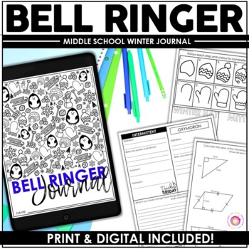 Preview of ELA, VISUAL ARTS, & MATH Winter Bell Ringer Journal For Upper Elementary School