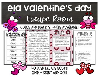 Preview of ELA Valentine's Day Print or Digital Escape Room