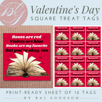 Preview of ELA Valentine's Day Printable | 12 Bookish Candy Tags | Easy Print Ready Cards