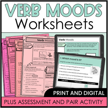 Preview of Verb Moods Worksheets Digital Resource 7th, 8th, 9th, 10th Grade Grammar