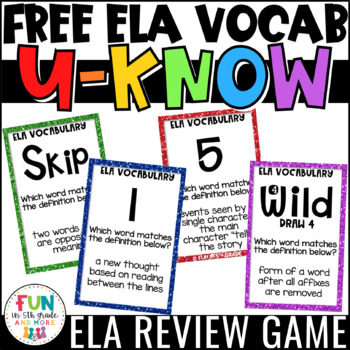 Preview of ELA Vocabulary Review Game for Literacy Centers: U-Know