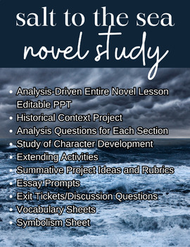 Preview of ELA WW2 Salt to the Sea Novel Study: Questions, Projects, Essay Prompt, Analysis