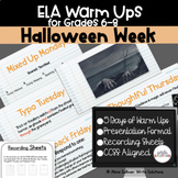 ELA Warm Ups Middle School Halloween Theme Week Google Slides