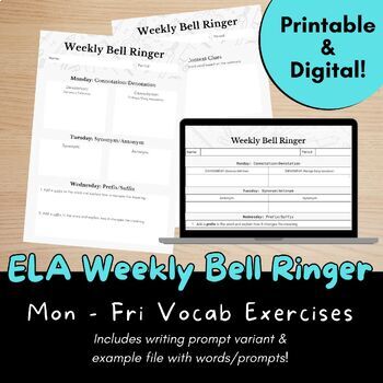 Preview of ELA Weekly Bellringer: Daily Vocab // Engage, Expand, & Excel Vocabulary Skills!