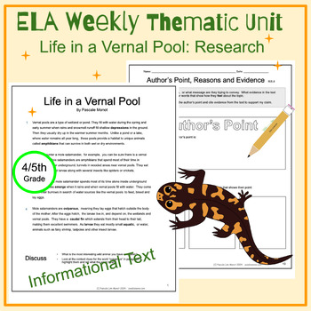 Preview of ELA Weekly Thematic Unit: Vernal Pools. Research prompt, gifted, homographs