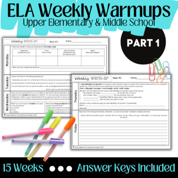 Preview of ELA Weekly Warmups for Upper Elementary and Middle School PART 1 | 15 Weeks