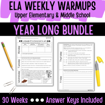Preview of ELA Weekly Warmups for Upper Elementary and Middle School | YEAR LONG BUNDLE