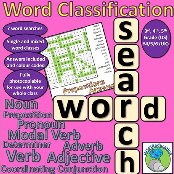 Preview of ELA Word Classification Word Searches - Includes 7 wordsearches with answers