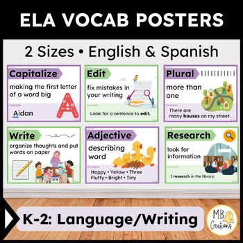 Preview of K/1st/2nd ELA Word Wall English/Spanish - Language & Writing Vocabulary Posters