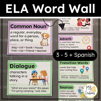 Preview of 3rd, 4th, 5th Grade ELA Word Wall ENG Spanish - Writing & Language Vocab Posters