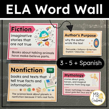 Preview of 3rd, 4th, 5th Grade - ELA Word Wall English/Spanish - Reading Vocabulary Posters
