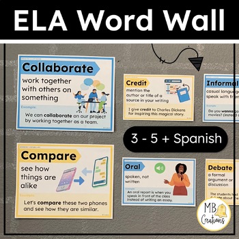 Preview of 3rd/4th/5th ELA Word Wall English/Spanish - Speaking/Listening & Academic Vocab