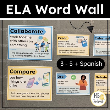 Preview of 3rd, 4th, 5th Grade ELA Word Wall ENG Spanish Speaking Listening, Academic Vocab