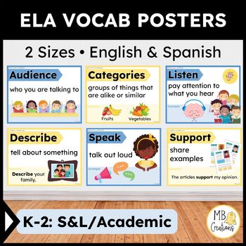 Preview of K/1st/2nd ELA Word Wall English/Spanish Speaking/Listening, Academic Vocabulary