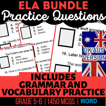 Preview of ELA Workbooks: Nouns, Verbs, Adjectives, Context Clues, Synonyms UK/AUS English