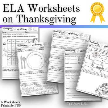 Preview of ELA Worksheets on Thanksgiving - English Language Arts