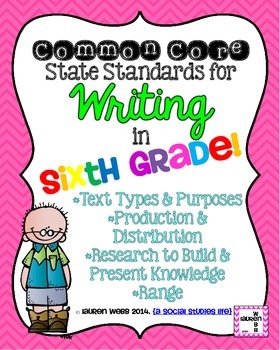 6th grade writing common core standards