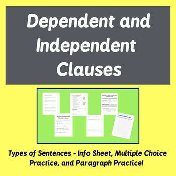 Preview of ELA Writing Packet - Dependent Independent Clauses Types of Sentences MS HS