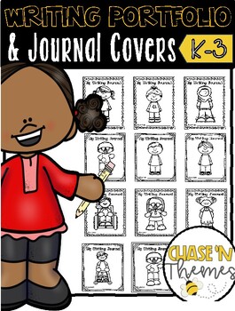 Preview of ELA Writing Portfolio and Journal Covers - Inclusive Kids, B&W Pages to Color